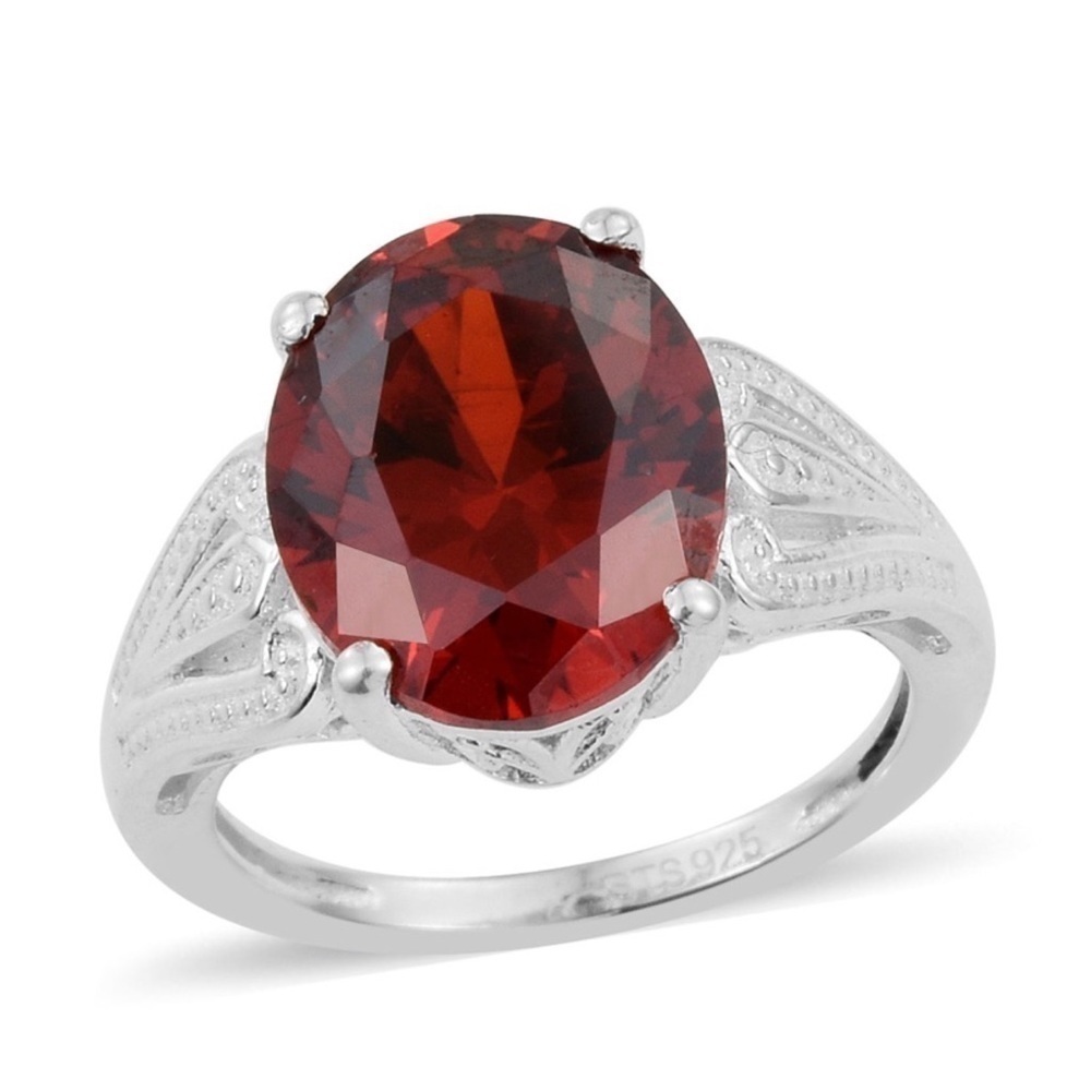 Diamond Solitaire Cz Red Sterling Silver Ring